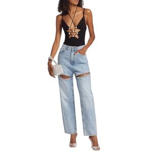 NEW Area high waisted crystal embellished slit wide‎ leg jeans Taylor Swift 27